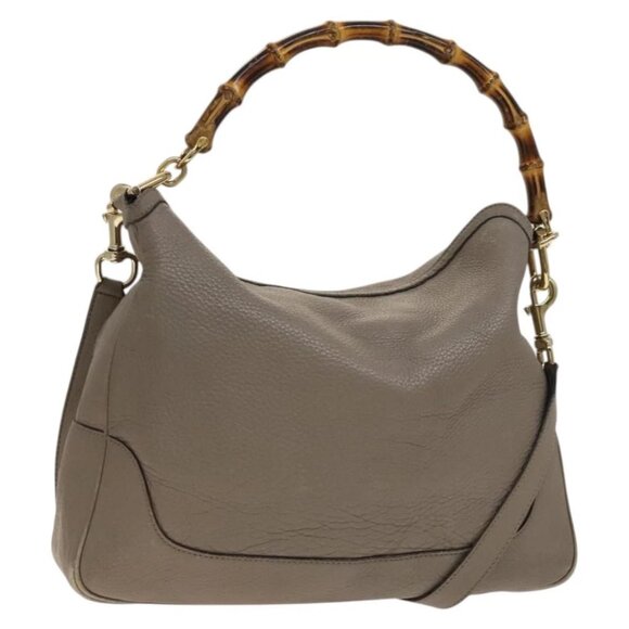 GUCCI Bamboo Hand Bag Leather 2way Gray Gold 282315 Auth 138839 - Picture 1 of 15